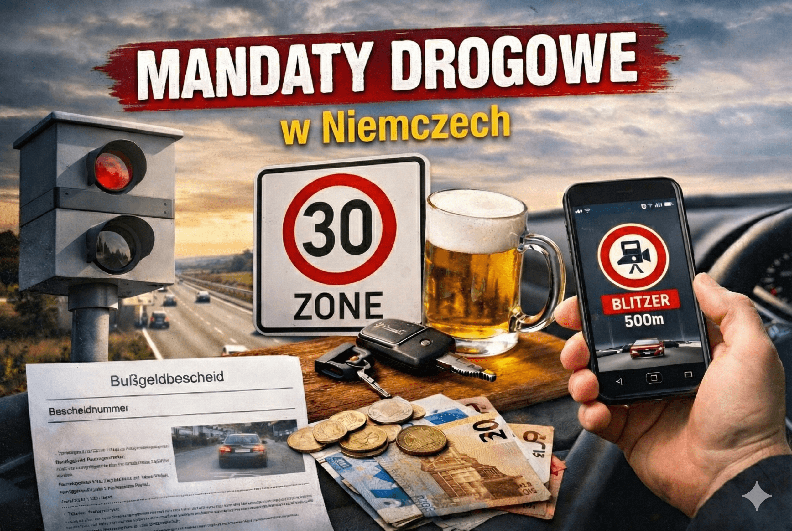 Mandaty drogowe w Niemczech 2026 – prędkość, strefa 30, telefon, radar
