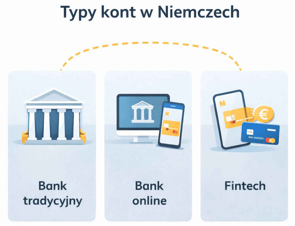 Porównanie typów kont w Niemczech: bank tradycyjny, bank online i fintech